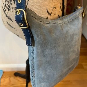 Pretty Coach Blue Suede Bag. Like new. Gold hardware.